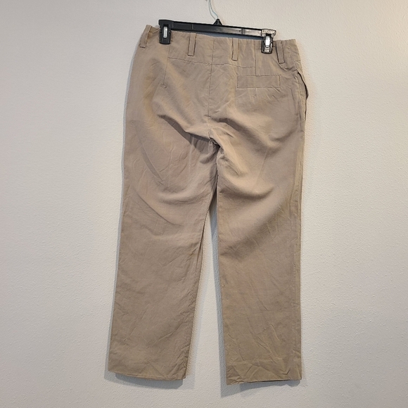 Chloe Tan Linen Blend Straight Leg Cropped Pants - Picture 5 of 7